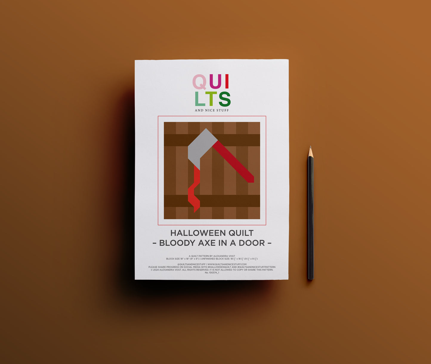 Blutige Axt in Tür – PDF Quilt Block Anleitung