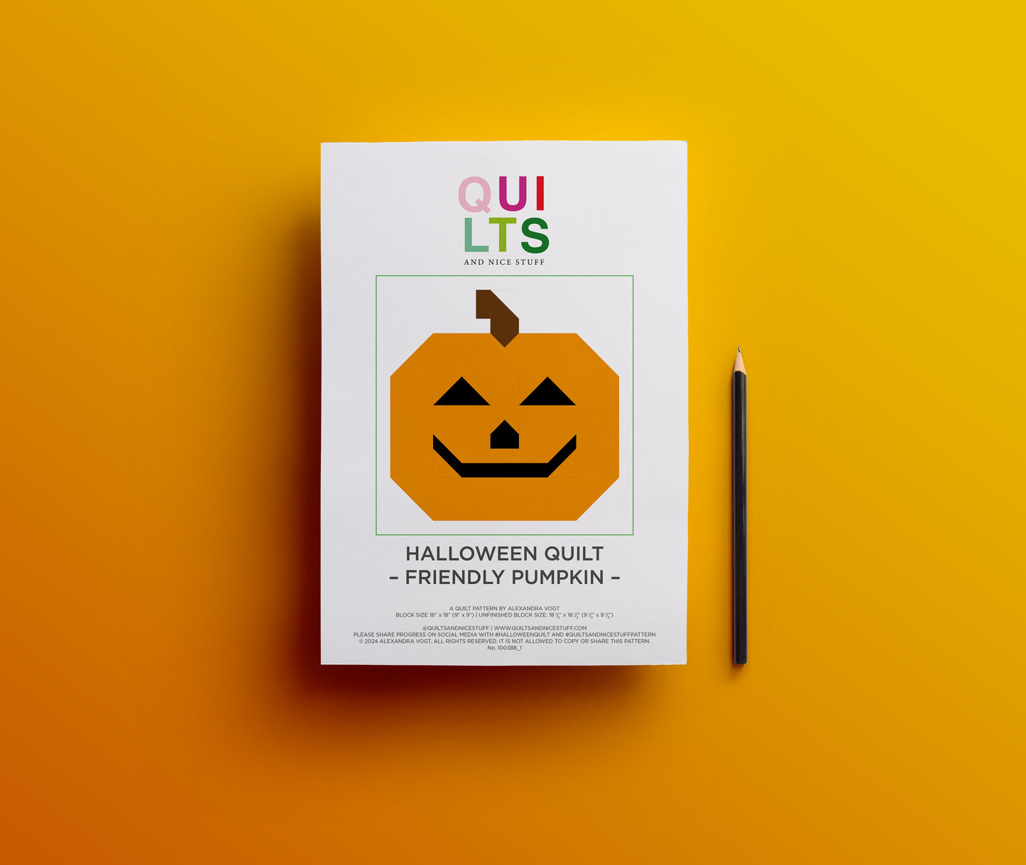 Friendly Pumpkin – PDF Quilt Block Pattern