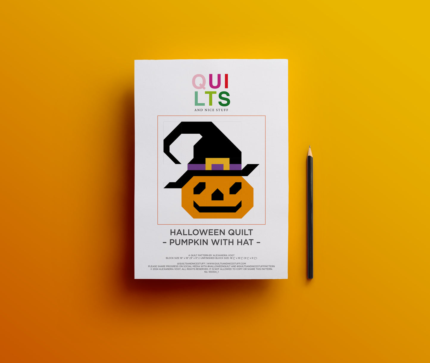Pumpkin with hat – PDF Quilt Block Pattern
