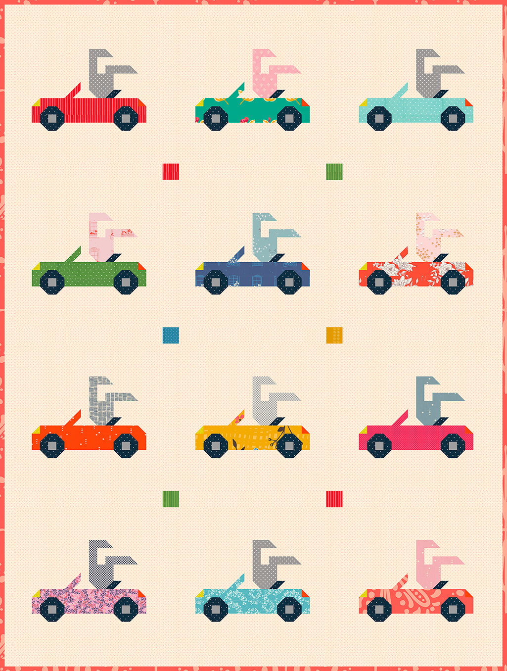 Häschen im Cabrio – PDF Quilt Block Anleitung – Oster-Edition