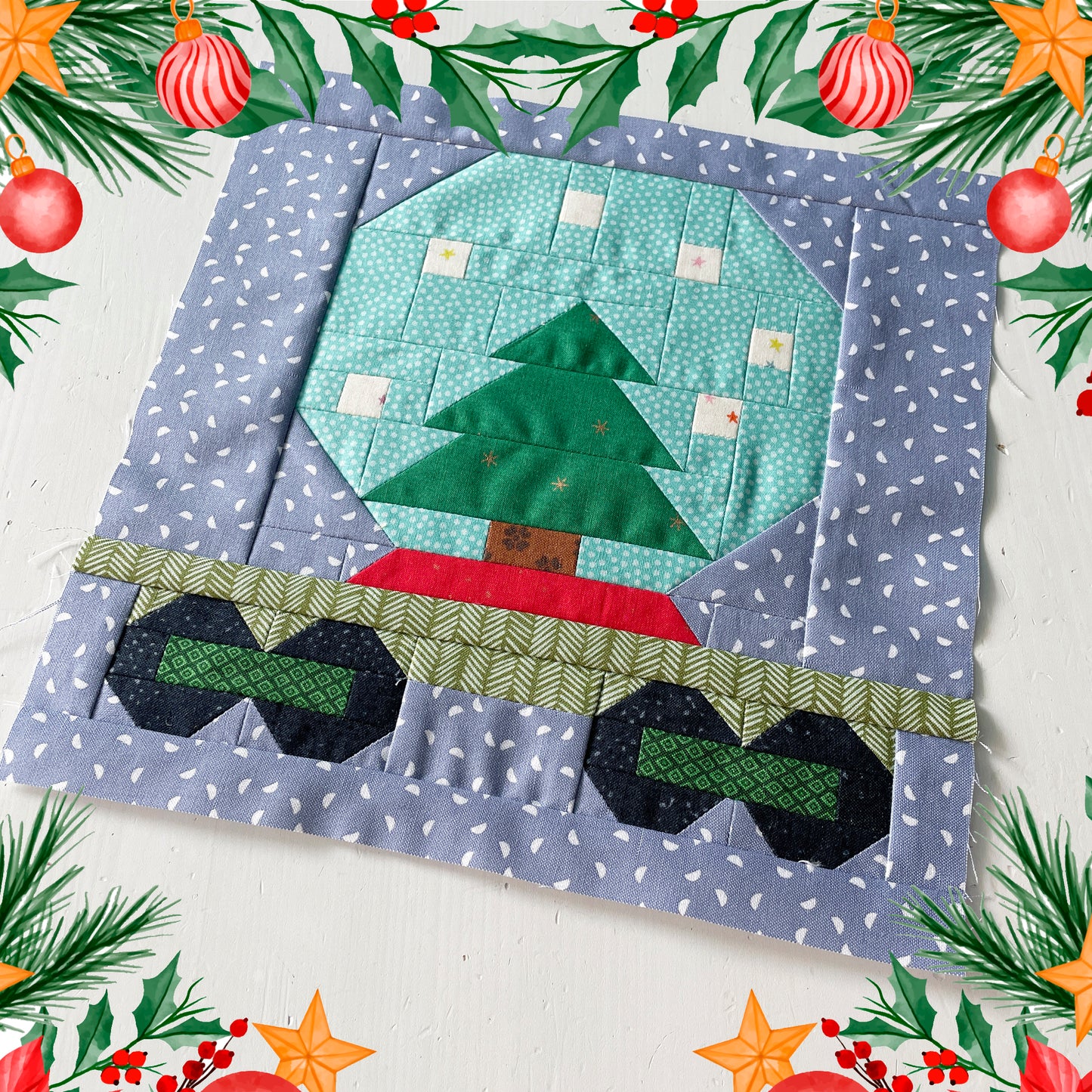 Tree Snow Globe Wagon – PDF Quilt Block Pattern