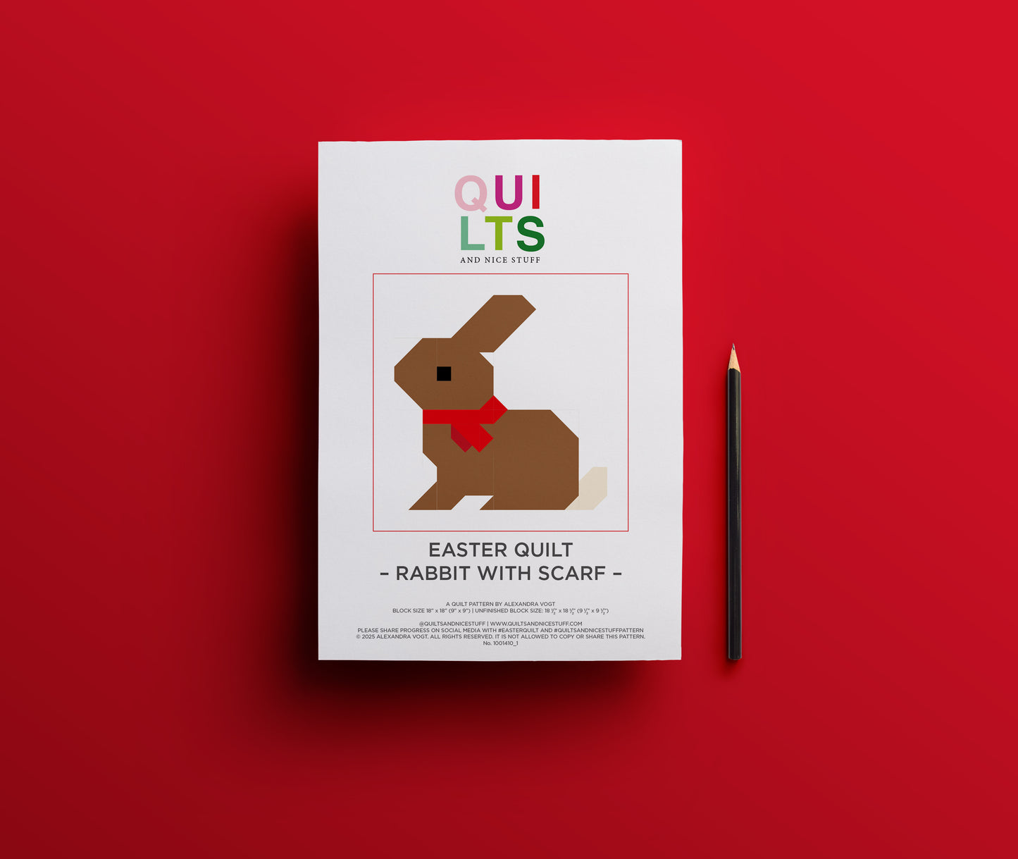 Rabbit with Scarf – PDF Quilt Block Pattern