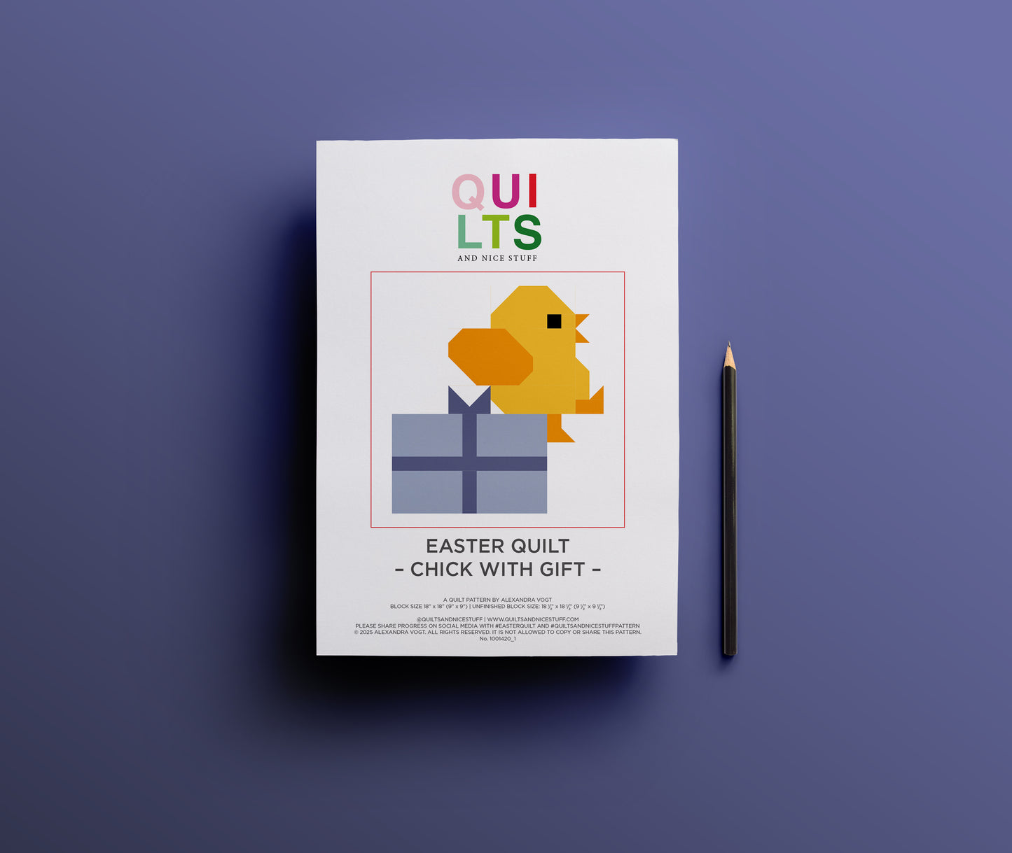 Chick with Gift – PDF Quilt Block Pattern