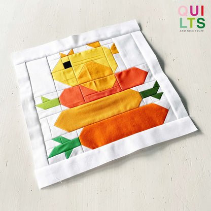 Baby Chicken with Carrots – PDF Quilt Block Pattern