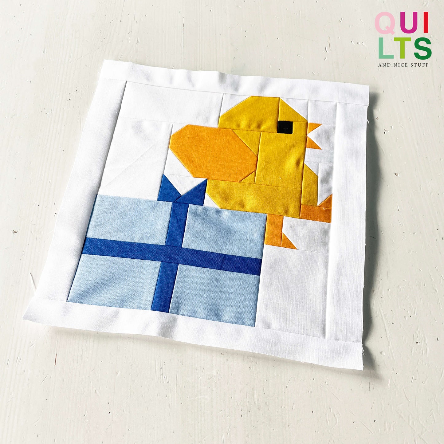 Chick with Gift – PDF Quilt Block Pattern