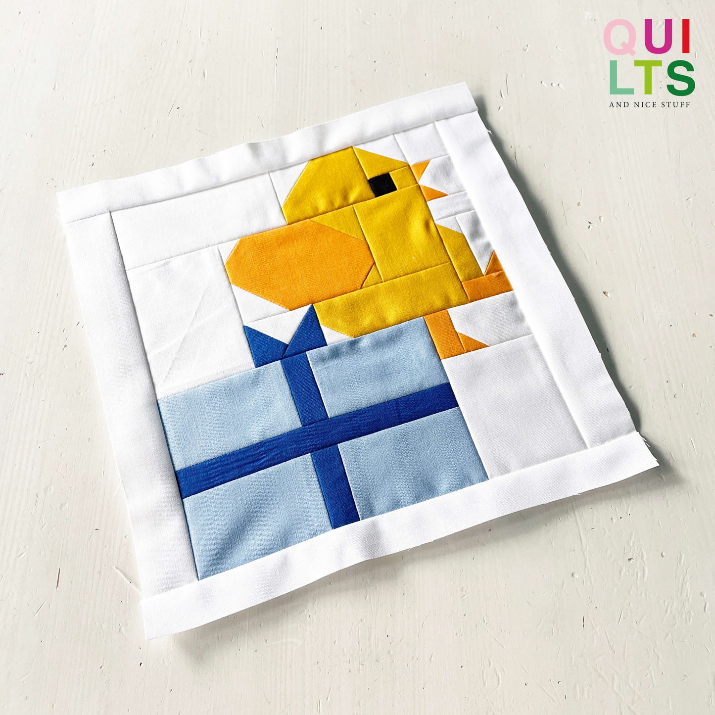 Chick with Gift – PDF Quilt Block Pattern