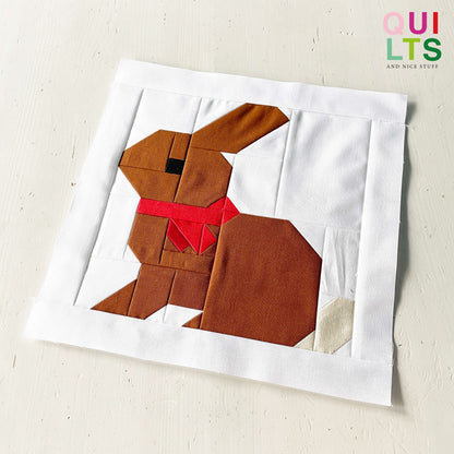 Rabbit with Scarf – PDF Quilt Block Pattern