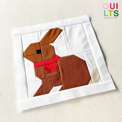 Rabbit with Scarf – PDF Quilt Block Pattern