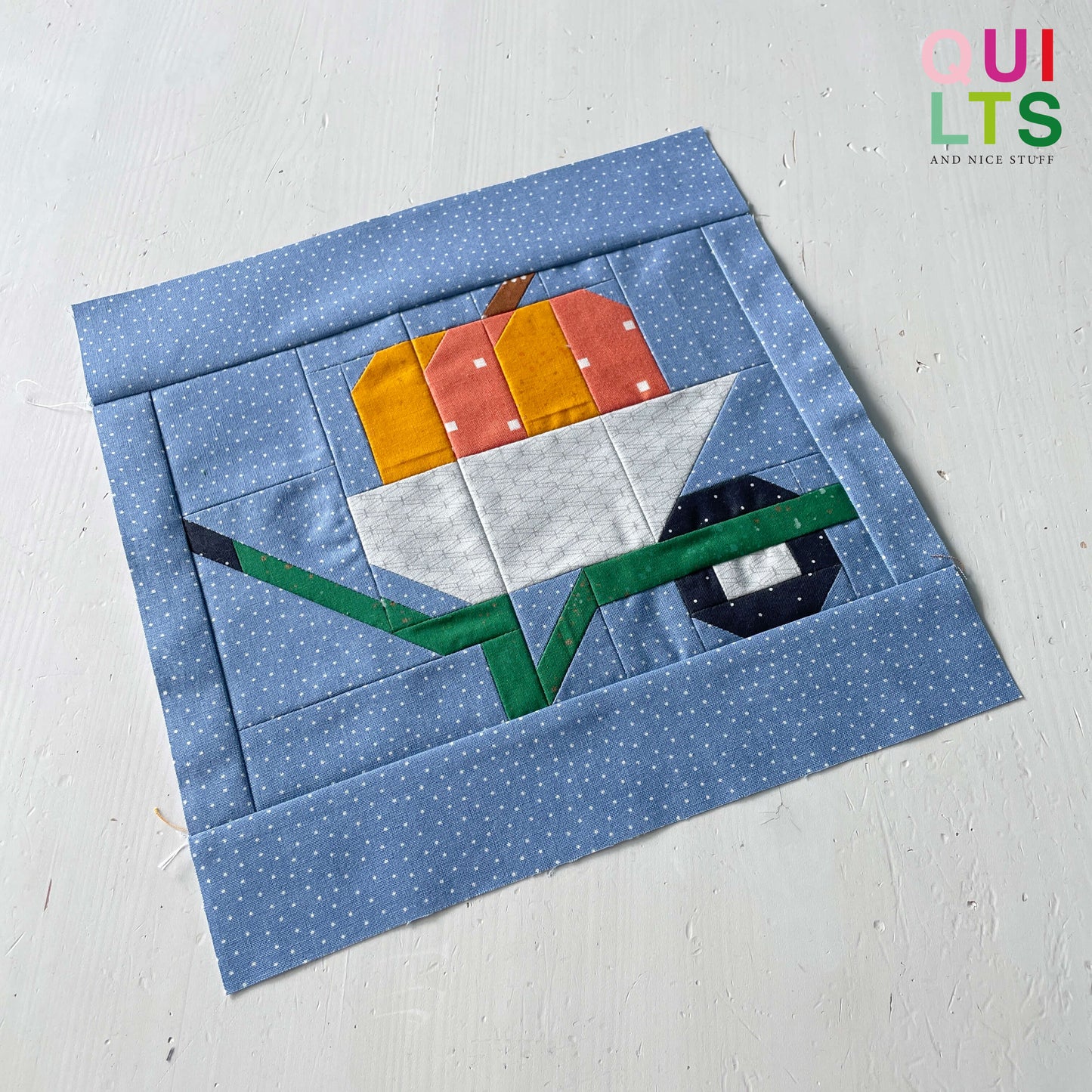 Schubkarre mit Kürbis – PDF Quilt Block Anleitung