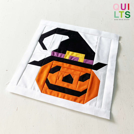 Pumpkin with hat – PDF Quilt Block Pattern