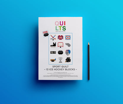 PDF Anleitungspaket – 13 Eishockey Blöcke – Sport Quilt