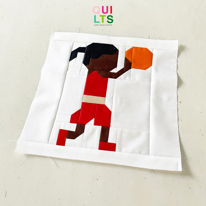Junge Basketballspielerin beim Werfen – PDF Quilt Block Anleitung