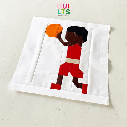 Basketball Young Player Throwing – PDF Quilt Block Pattern