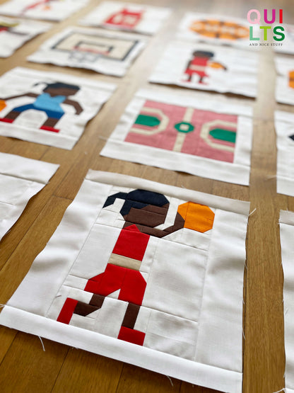 Junge Basketballspielerin beim Werfen – PDF Quilt Block Anleitung