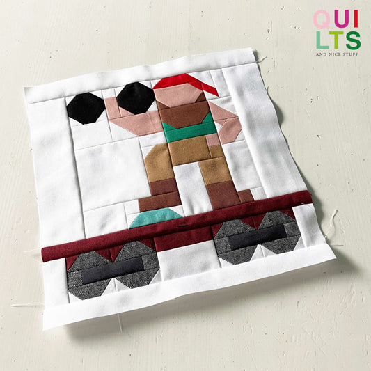 Zirkus-Gewichtheber-Waggon – PDF Quilt Block Anleitung