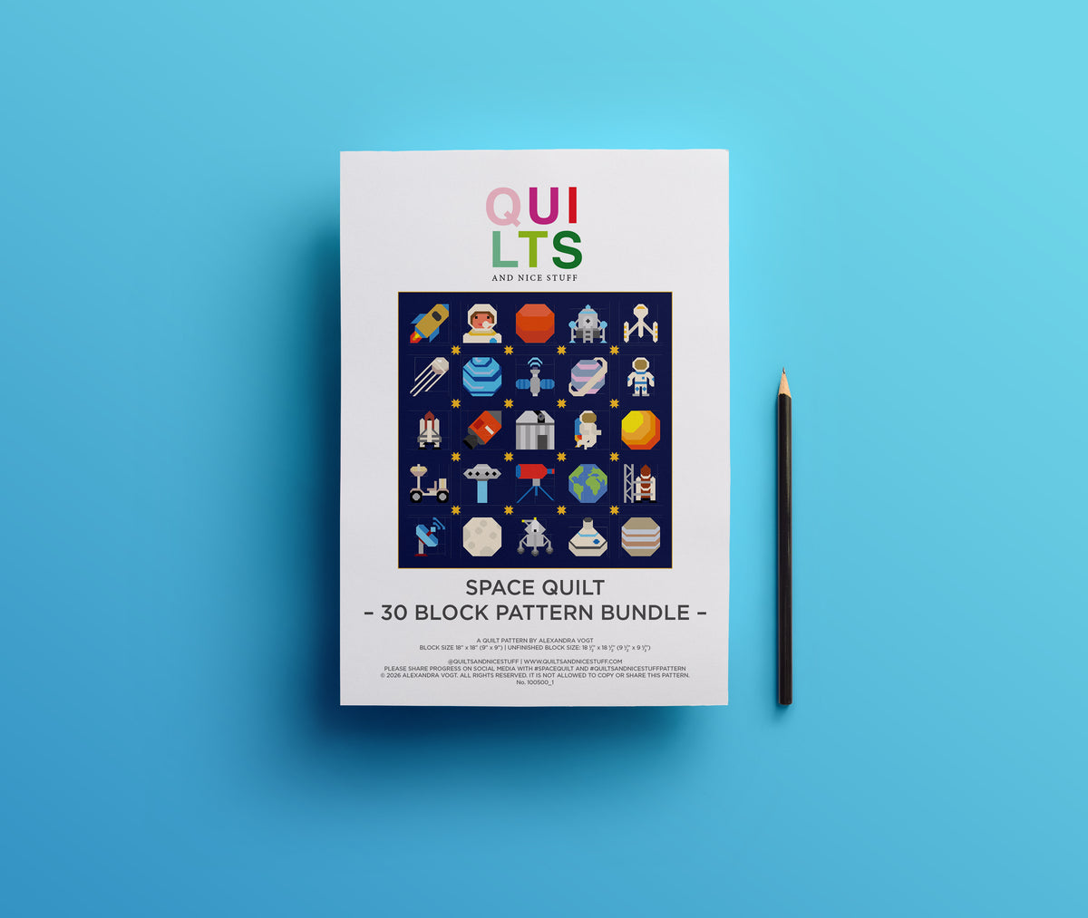 PDF Anleitungspaket – 30 Weltraum Quilt Blöcke