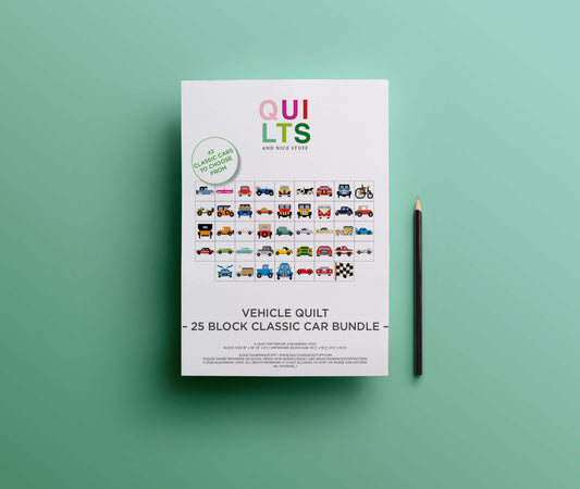 25 Classic Car Quilt Block Bundle – PDF Pattern, individual block selection