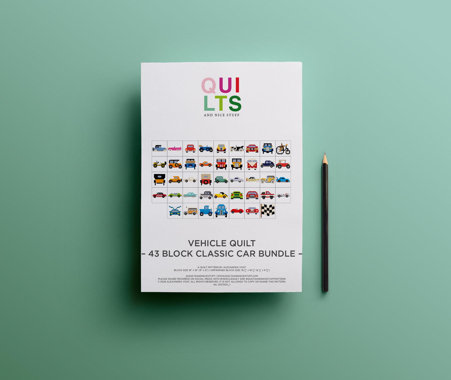 PDF Anleitungspaket – 43 Classic Car Quilt Blöcke